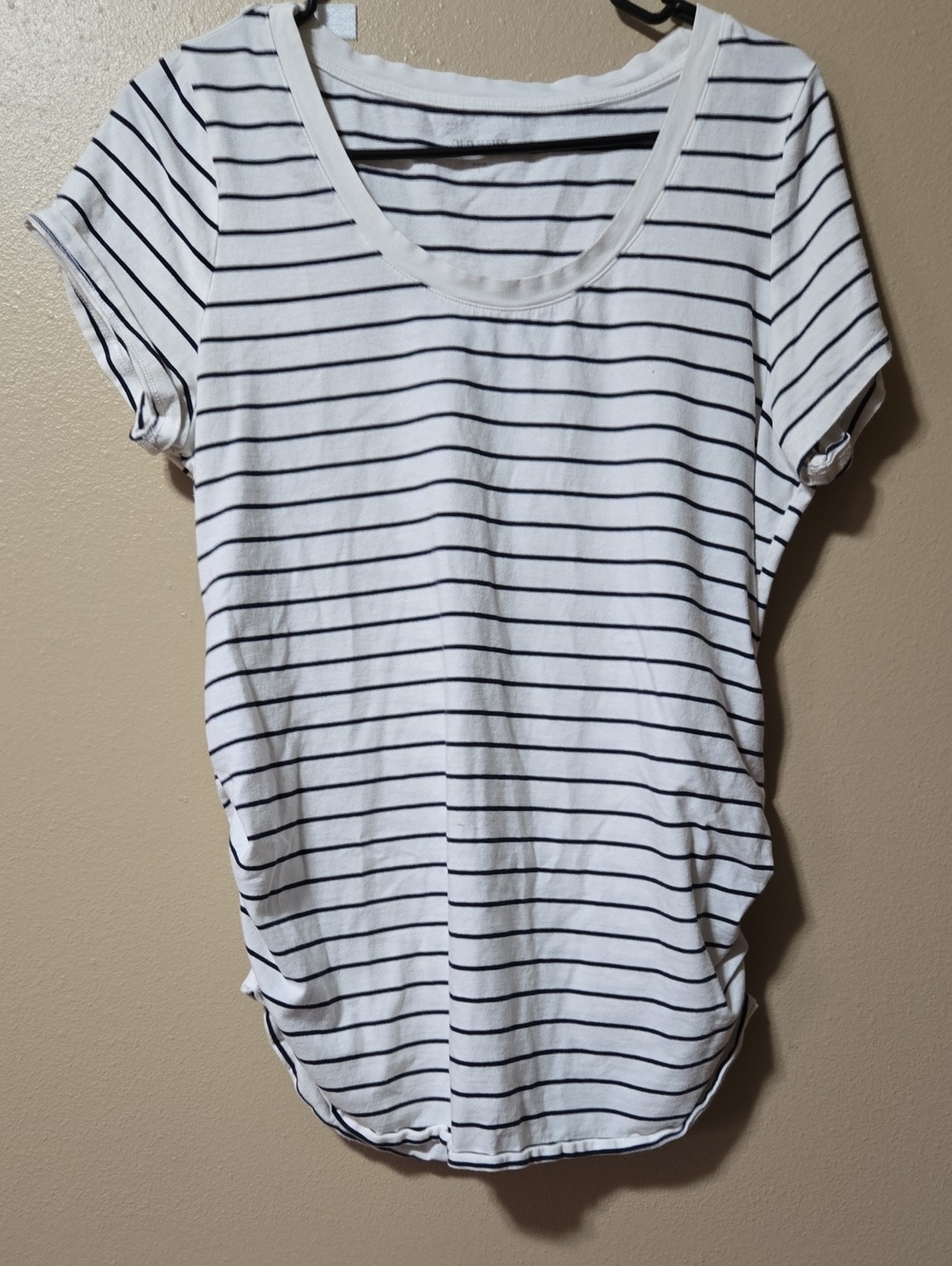 Women’s Maternity White & Black Striped Scoop Neck Tee